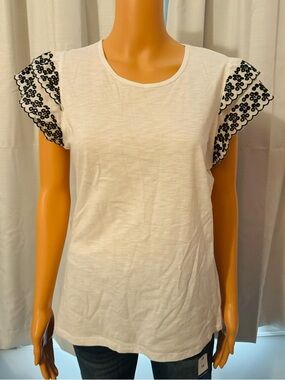 Pretty Anneliese size S white black embroidered short sleeve shirt new